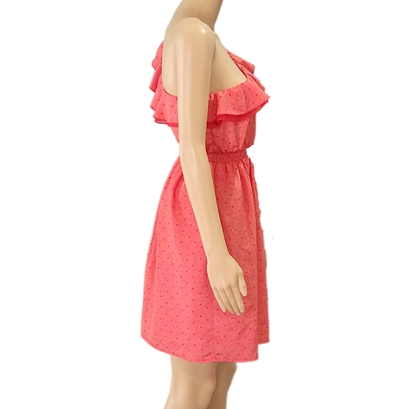 I LOVE H81 Salmon Color One shoulder polka dot dress small NWOT - Picture 3 of 6